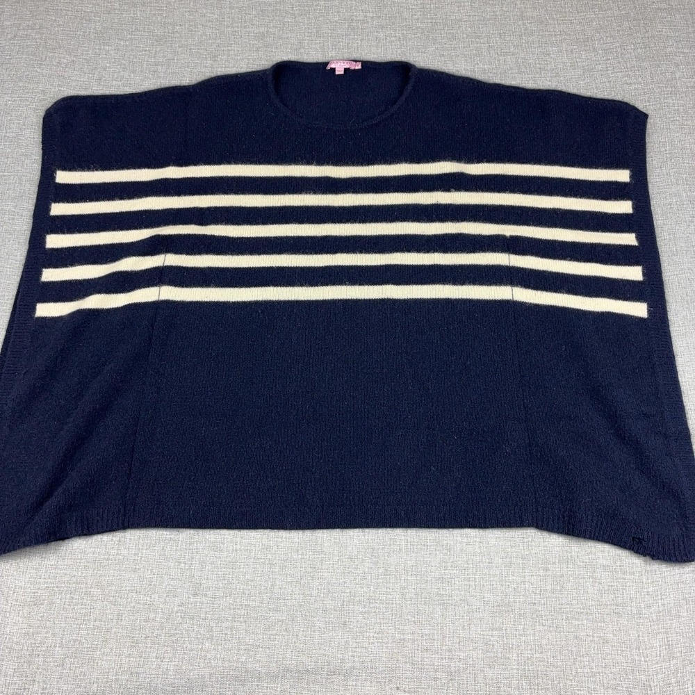 Calypso St. Barth Sweater Womens 0 Blue Striped 100% Cashmere Crew Neck Poncho
